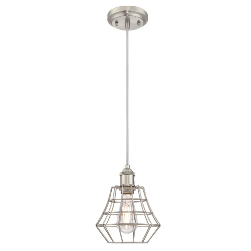 Luminaire suspendu géométrique 1 lumière Trinh, Nickel brossé, H 10,91 po x l 7,6 po x P 7,6 po