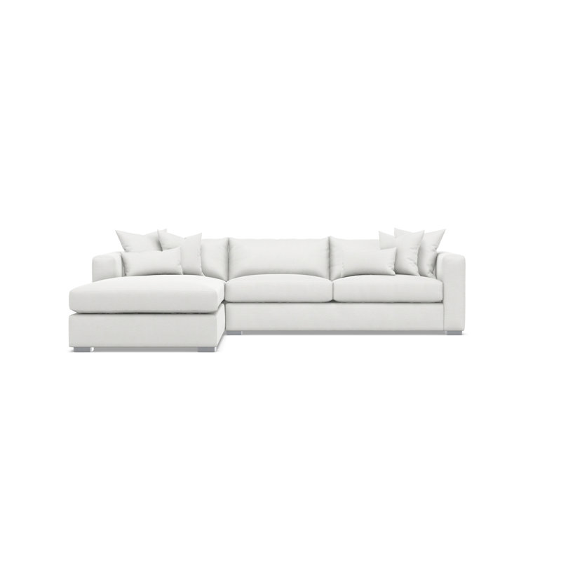 Sectional, White Polyester, Left Hand Facing