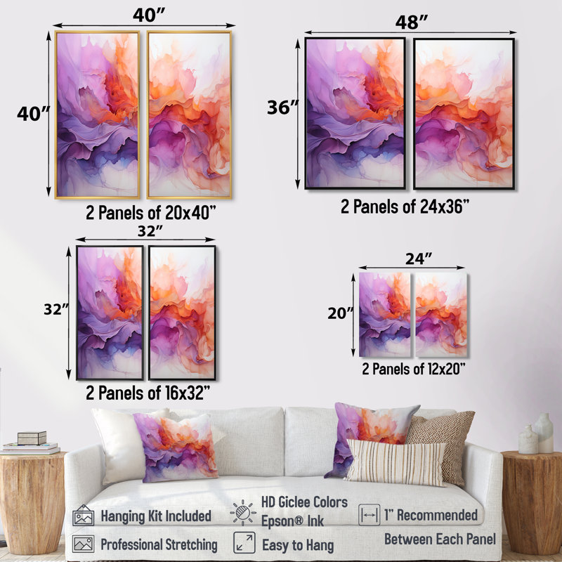 Vibrant Swirls - Modern Canvas Prints 2 Panels, 36" H x 48" W, Impression encadrée flottante, White