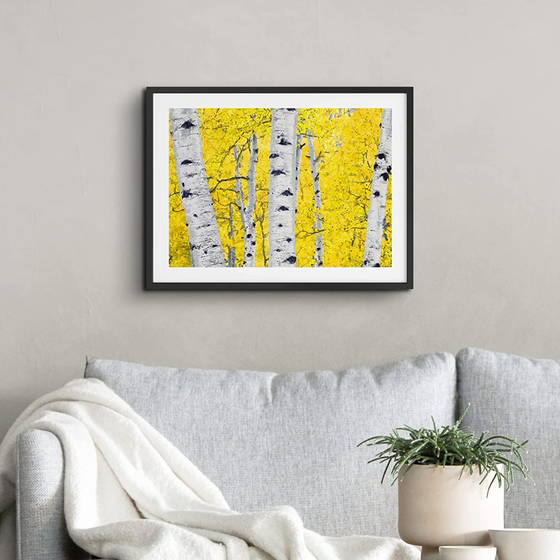 Bright Yellow Forest Leaves - impression encadrée, Noir
