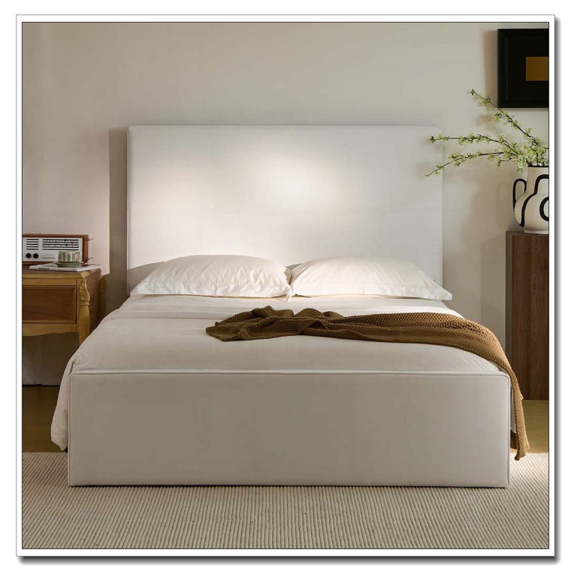 Tall Headboard Upholstered Bed, Blanc, Grand lit