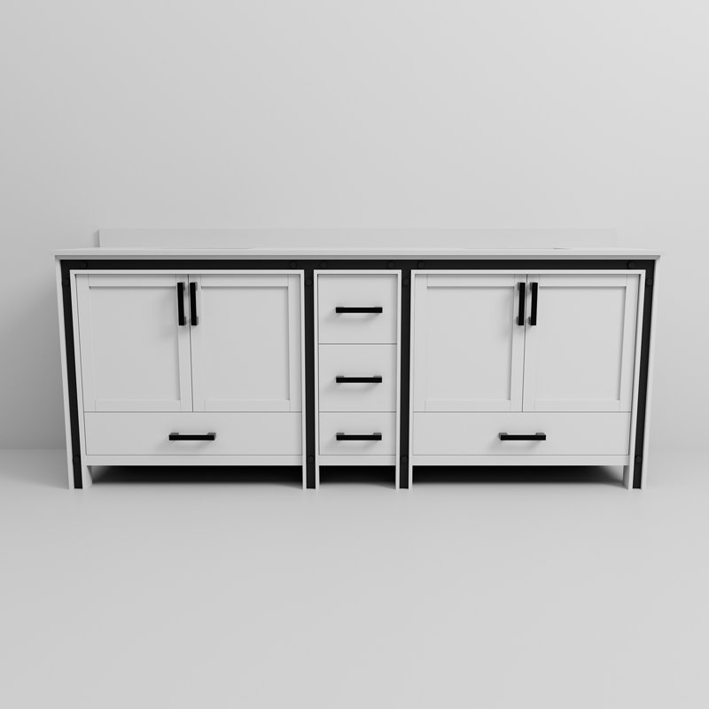Meuble-lavabo double avec comptoir en quartz blanc, Blanc