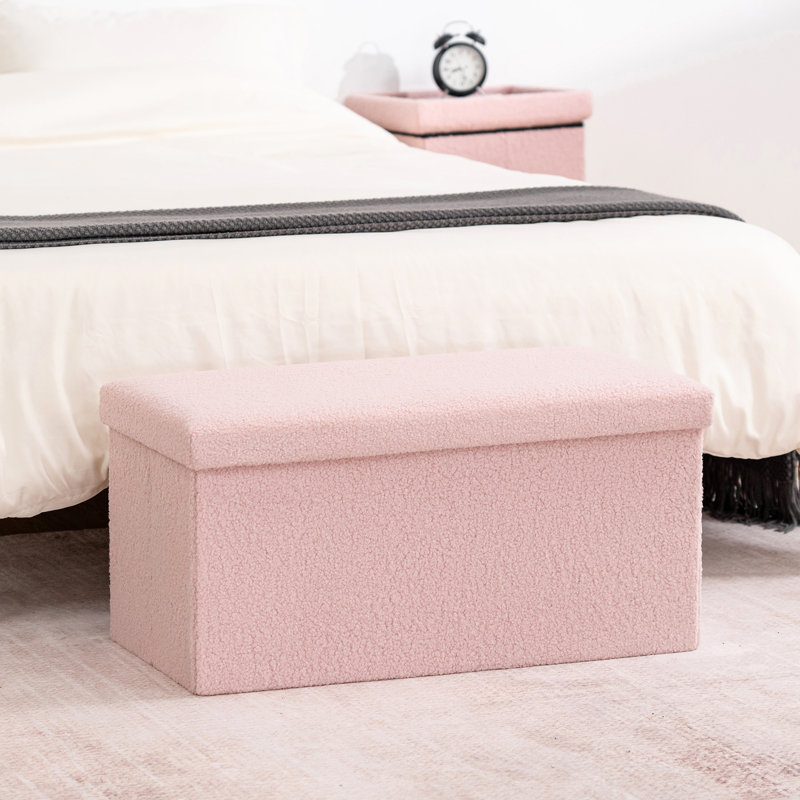 Repose-pieds pliant avec rangement, H 15 po x l 30 po x P 15 po, Rose