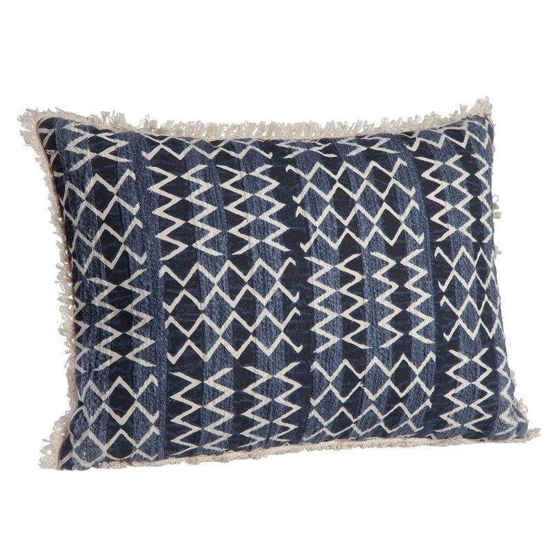 Coussin lombaire bleu marine / blanc Cordas, Rectangle H 19,99 po x l 5,99 po