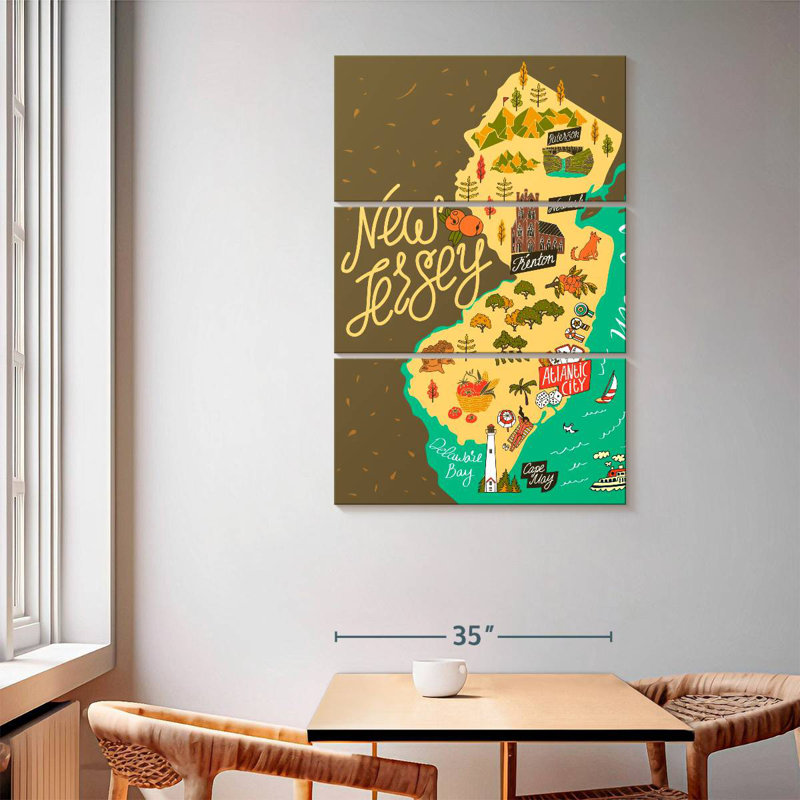 Aliaz Tourism New Jersey Map, 65" H x 42" W