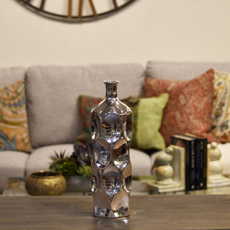 Ceramic Table Vase, Silver, 14" H x 4.25" W x 4.25" D
