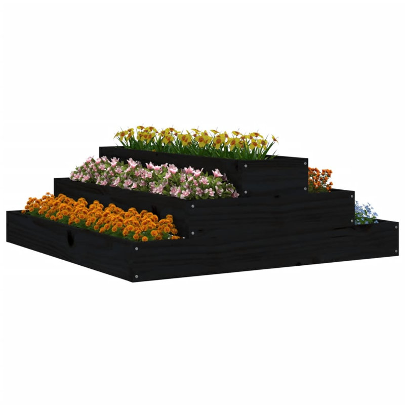 Arevalo Self-Watering Wood Raised Garden Bed, Black, 27cm H x 80cm W x 80cm D