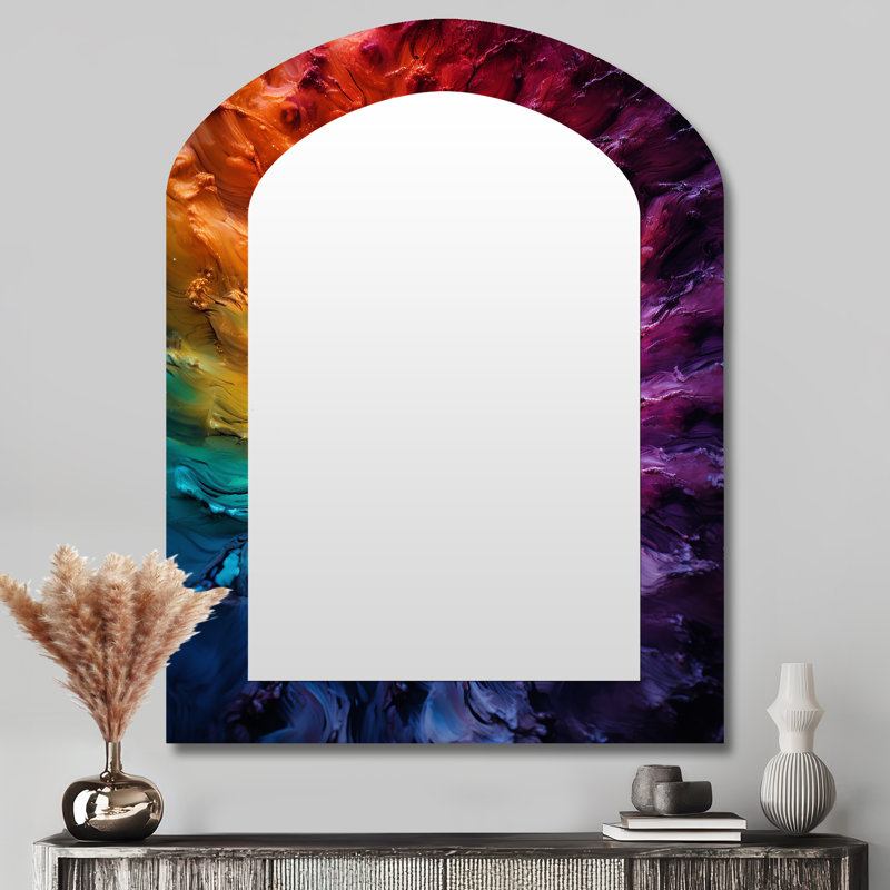 Colorful space fractal spiral III - Fractal Asymmetrical Mirror, Modern Arch Decorative Wall Mirror, Printed Metal Art
