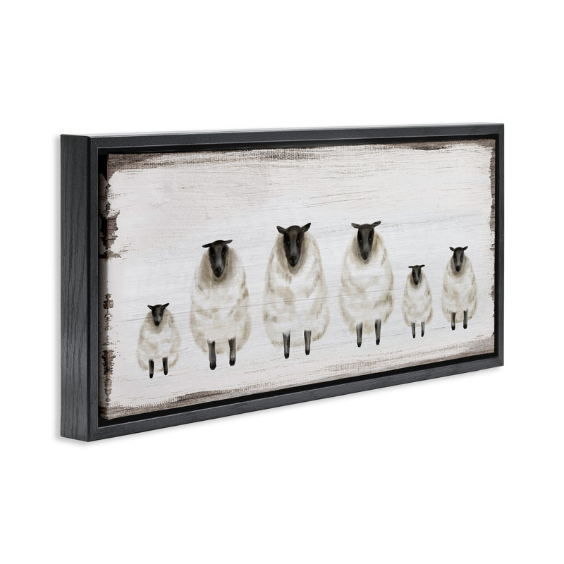 "Rustic Country Sheep Herd", art mural sur toile flottante par Daphne Polselli, Cadre flottant noir de jais