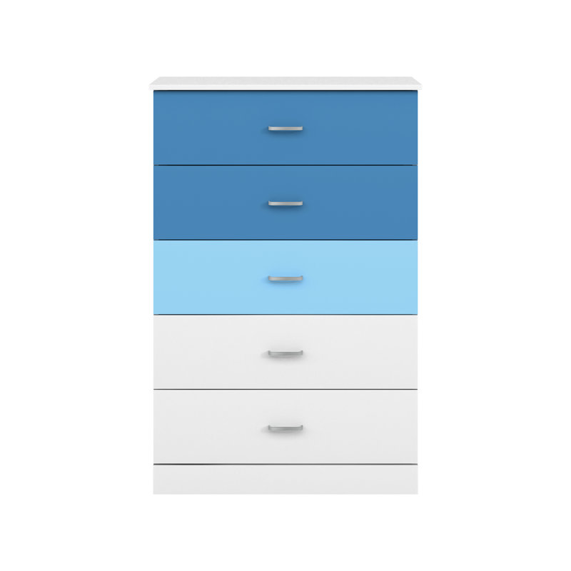 Commode 5 tiroirs Allyannah, Blanc / bleu Lewis / bleu clair