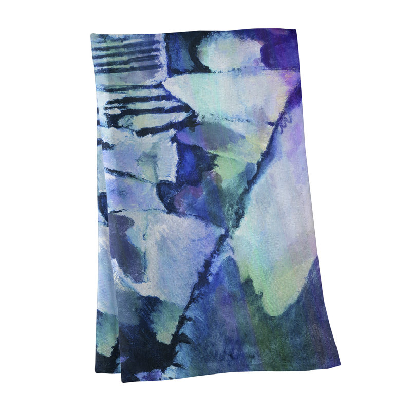 Serviette de thé paysager avec pluie, Bleu, Polyester sergé