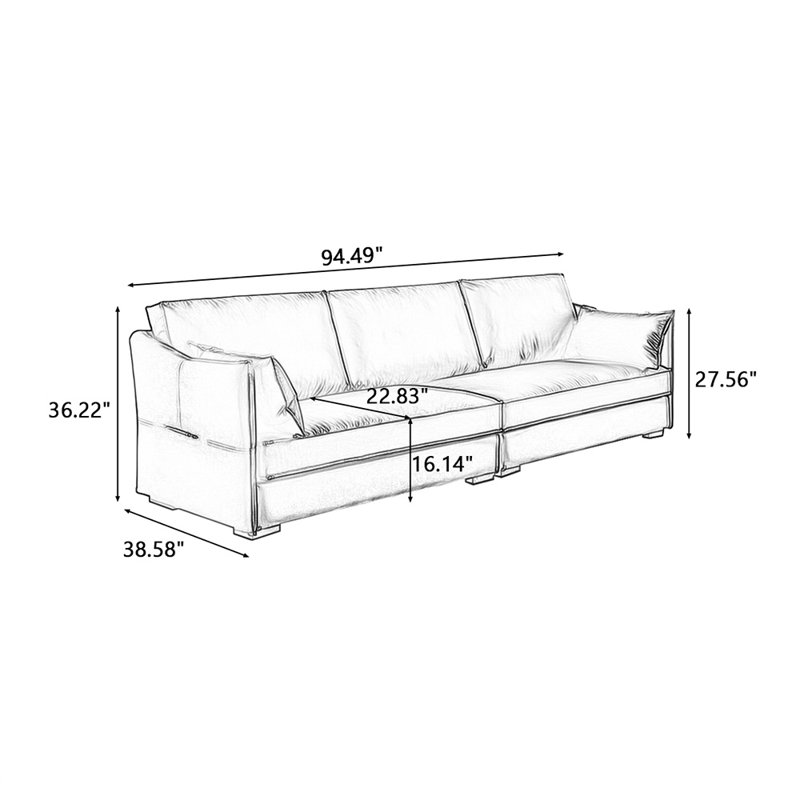 Canapé modulaire à peau de chat, 3, H 36,22 po x l 94,49 po x P 38,58 po, Bleu
