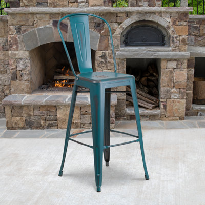 Iddings Metal Indoor-Outdoor Counter Height Stool with Back