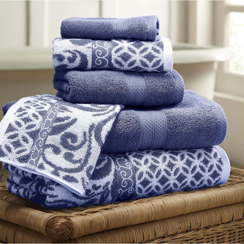 Artesia Damask Indigo 6-Piece Luxurious Cotton Bath Towel Set