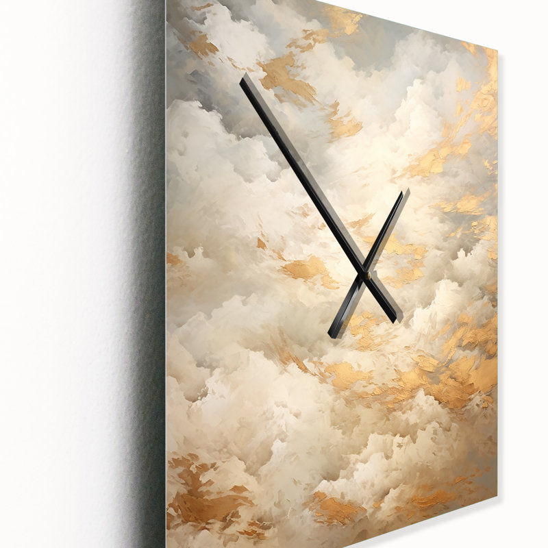 Beige Gold Minimalism Clouds IV - Clouds Wall Clock, Small