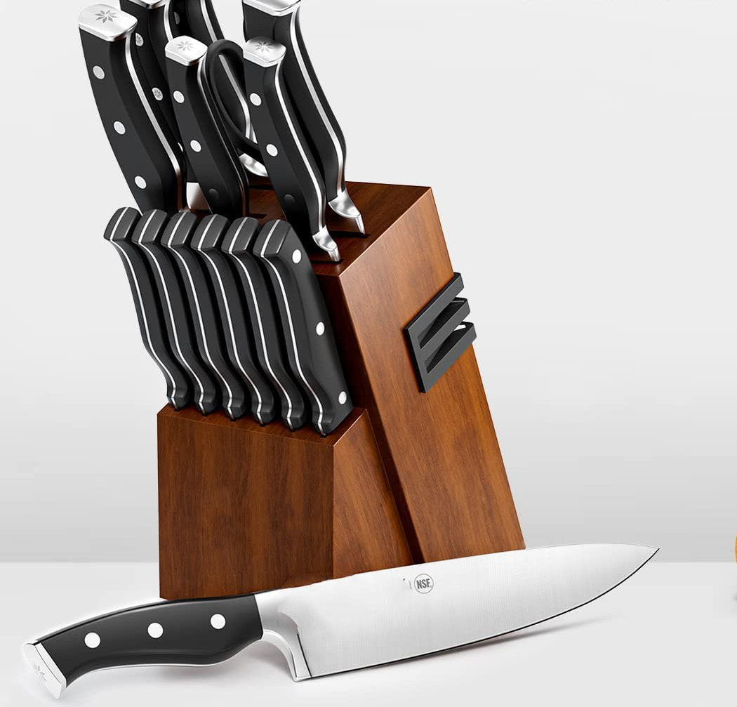 24Pcs Dishwasher Safe Kitchen Knife Set with Block Self Sharpening