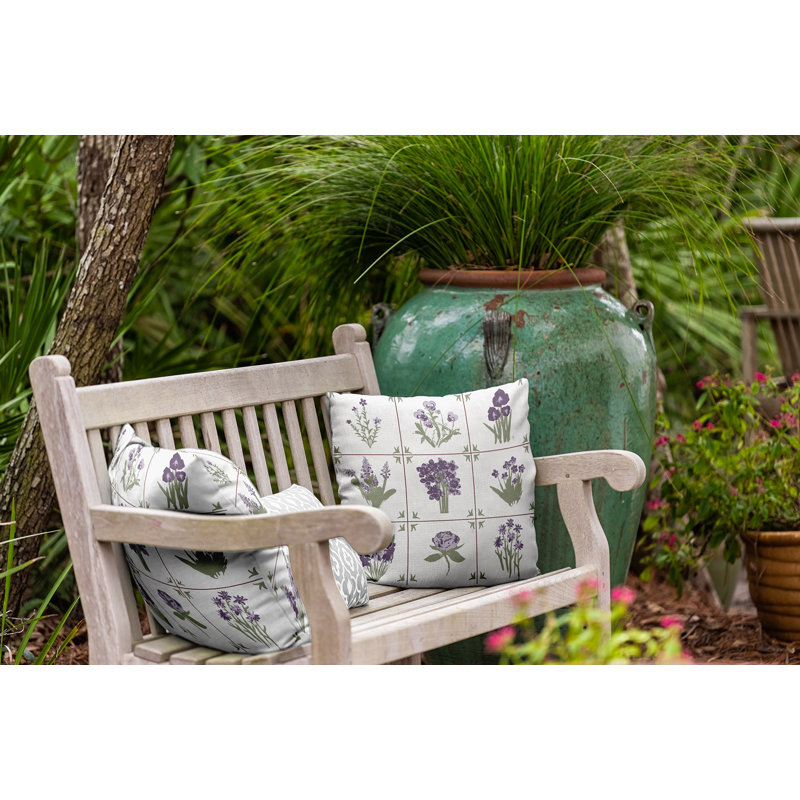 Coussin intérieur / extérieur Leafy Branch, H 20 po x l 20 po, Floral mauve / vert