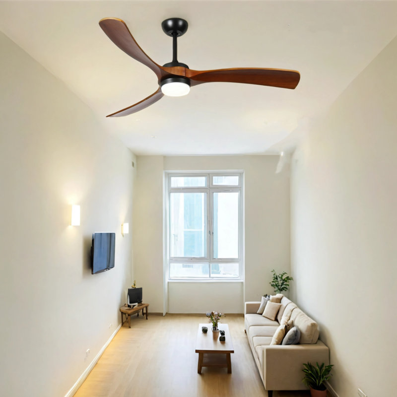 Ceiling Fan Light With 3 Solid Wood Blades, 52" Wide