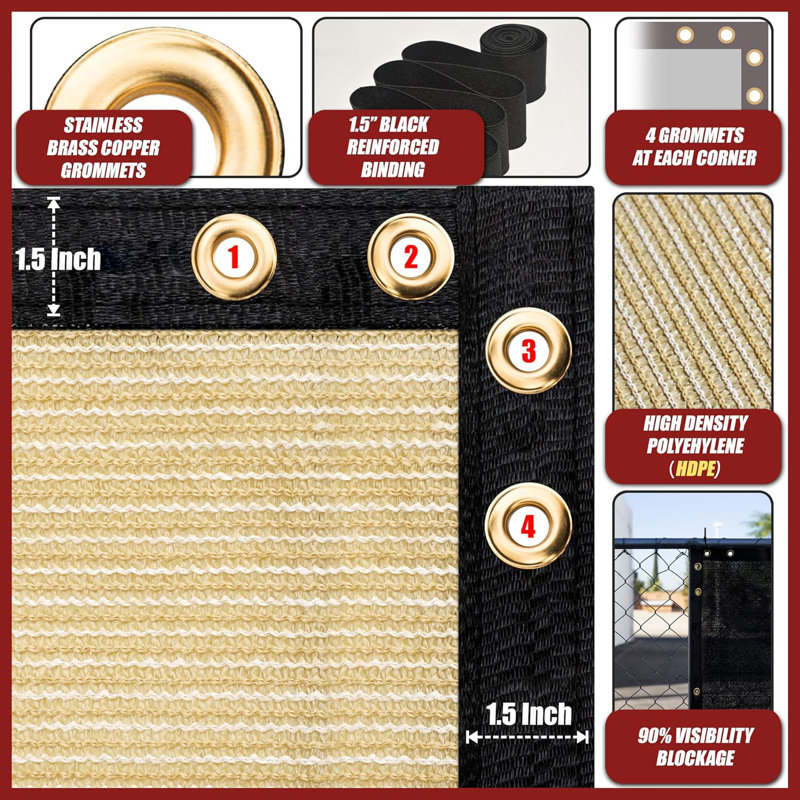 Beige Heavy Duty Fence Privacy Screen with Grommets, 4' x 50'