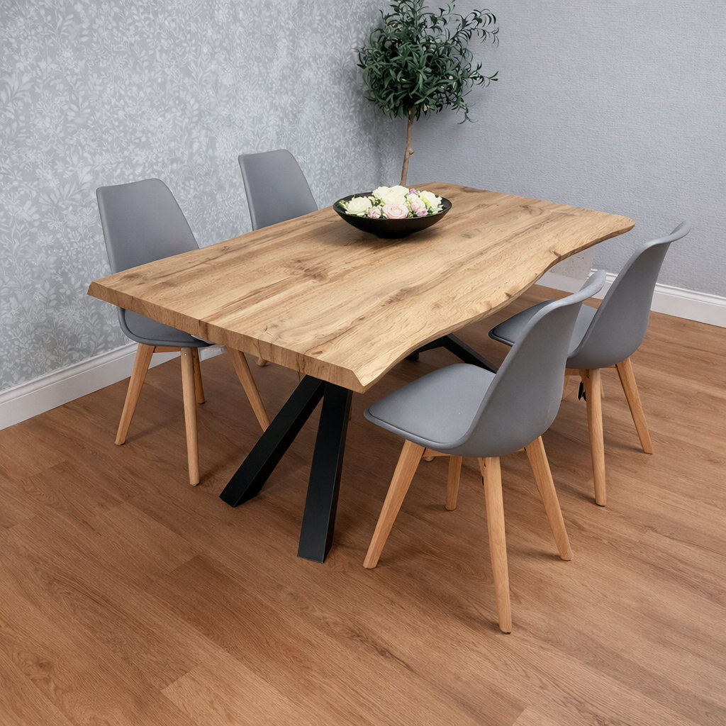 Modern Dining Table with 4 Chairs with faux leather padded seats