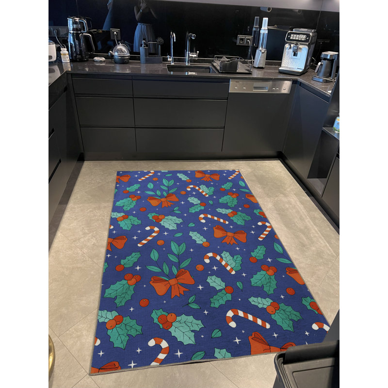 Tapis multicolore multicolore à thème de Noël, Rectangle 4 pi 7,12 po x 6 pi 6,74 po