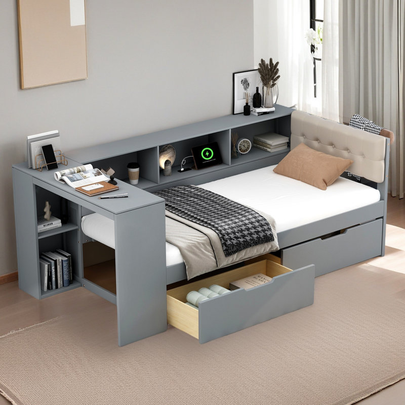 Lit plateforme Wood, Gris, Simple
