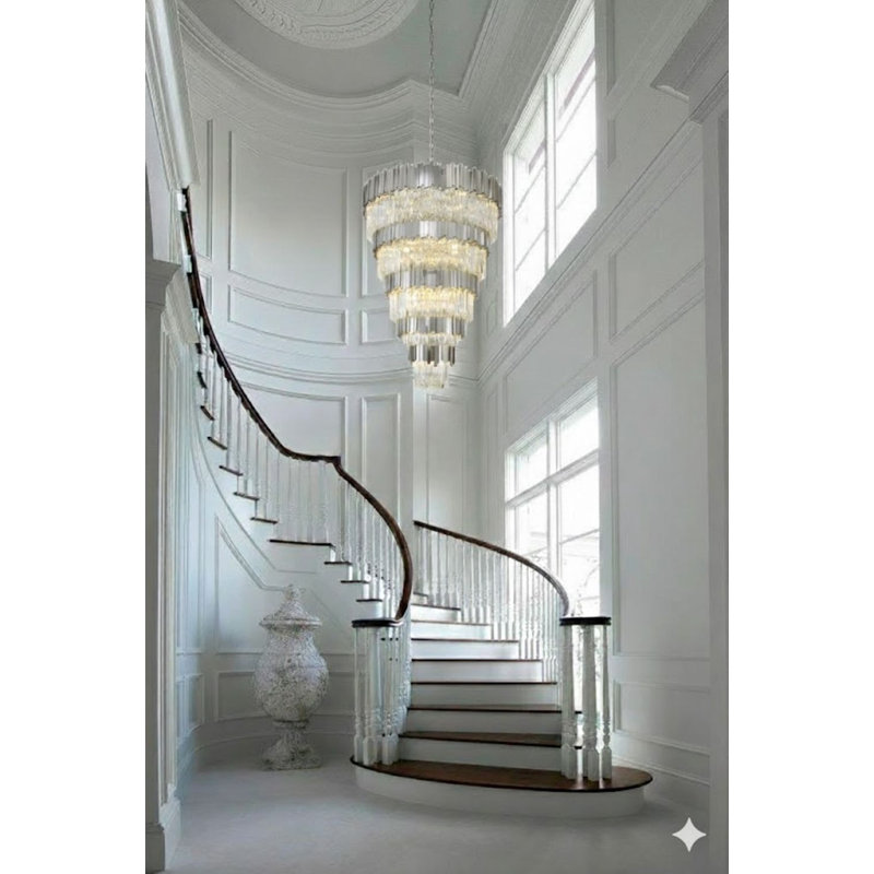 60 Light Tiered Chandelier With Crystal Accents, 5, Satin Nickel
