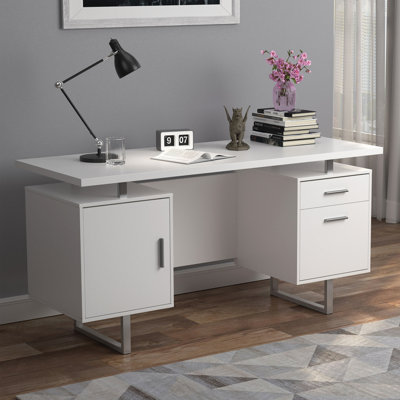 White High Gloss 2-Drawer Computer Desk