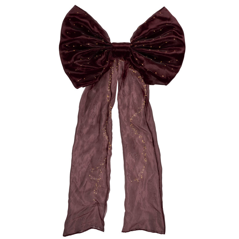 Pre-Lit Large Navy Christmas Bow Lights, 150cm, Burgundy