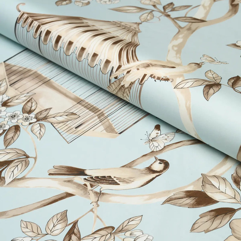 Oiseaux Et Fleurs Fabric, Mineral