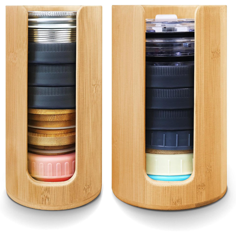 Organisateur de couvercle de pot (2 pièces), rangement Mason en bambou