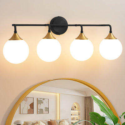 Romale Dimmable Bathroom Vanity Light with 5.9in Milk Opal Glass Globe Shade
