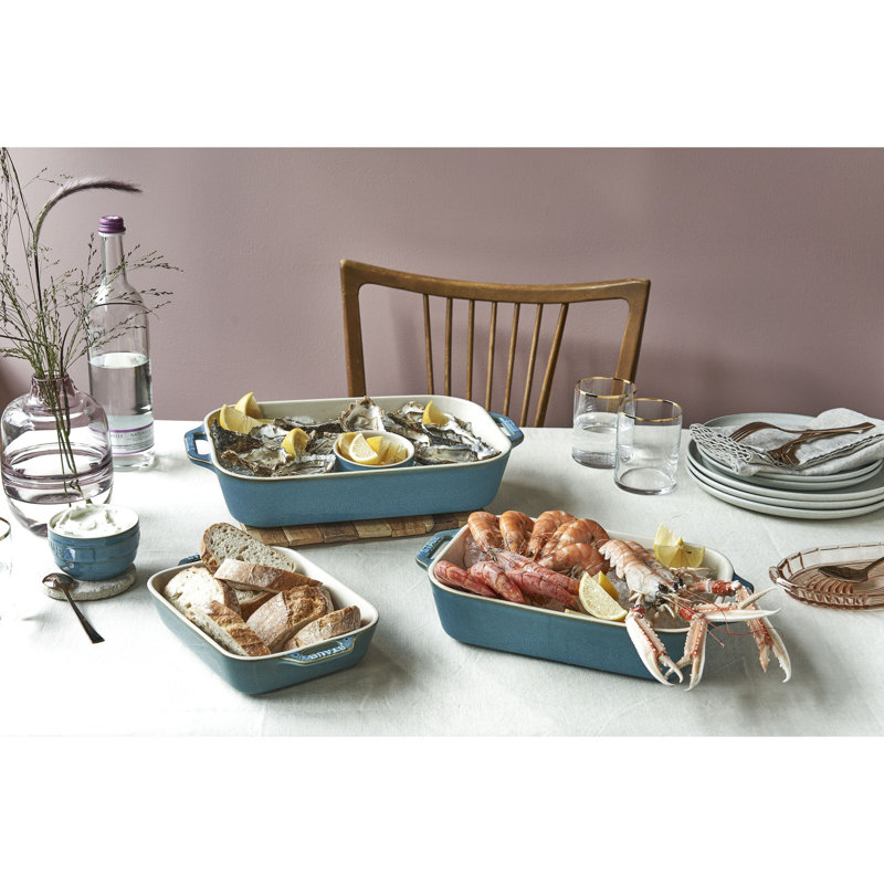 Staub Ceramics Ceramique Rectangular Baking Dish Set 3 Piece, Rustic Turquoise