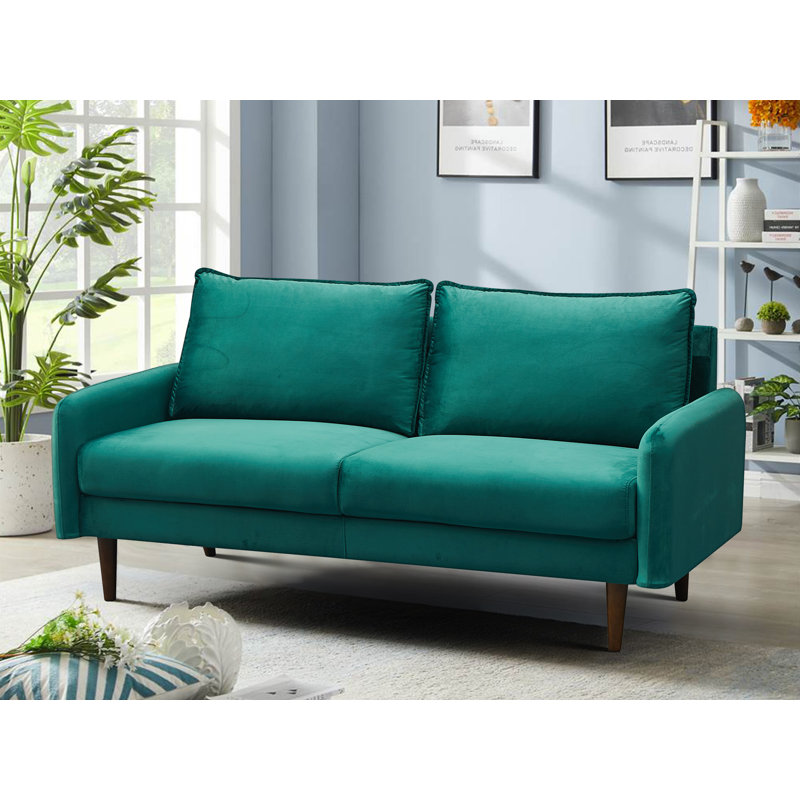 Gelsomino 70.5" Velvet Round Arm Sofa, Green Velvet