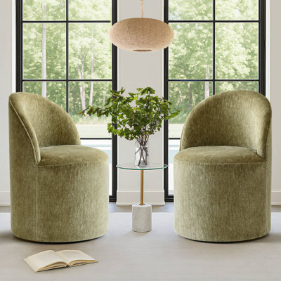 Small Chenille Upholstered Barrel Swivel Chair With Hidden Casters