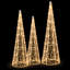 3 Piece Set Christmas Cone Trees Glittered Lighted Display
