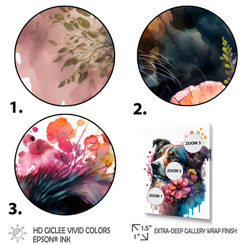 «Cute Dog Floral II», impression sur toile, H 20 po x l 12 po x P 1 po, Toile tendue