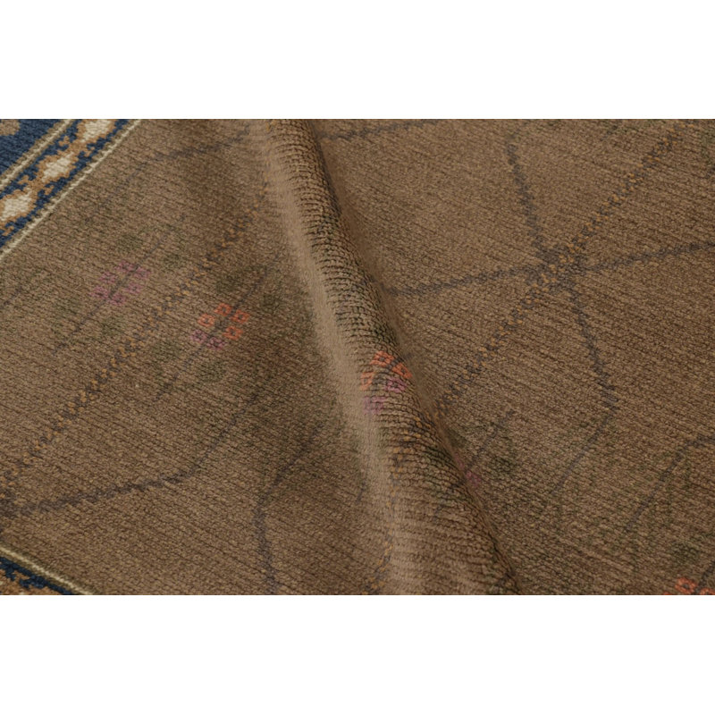 Vintage Swedish "Flossa" Rug, Tobacco Brown & Navy Botanical Border - Rug & Kilim