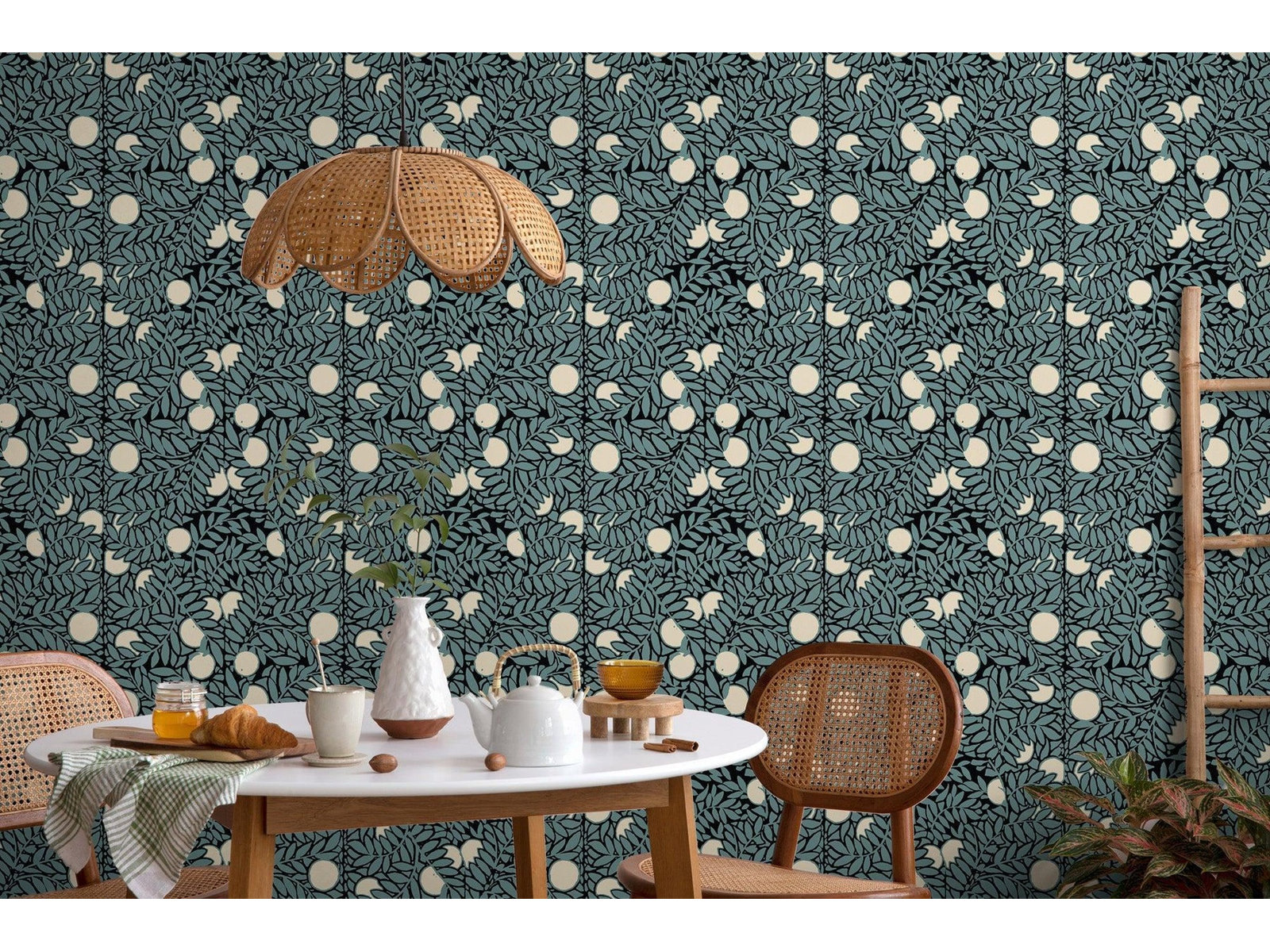 Signature Self-Adhesive Wallpaper, Blue/Cream, Faux Grasscloth, Non-pasted