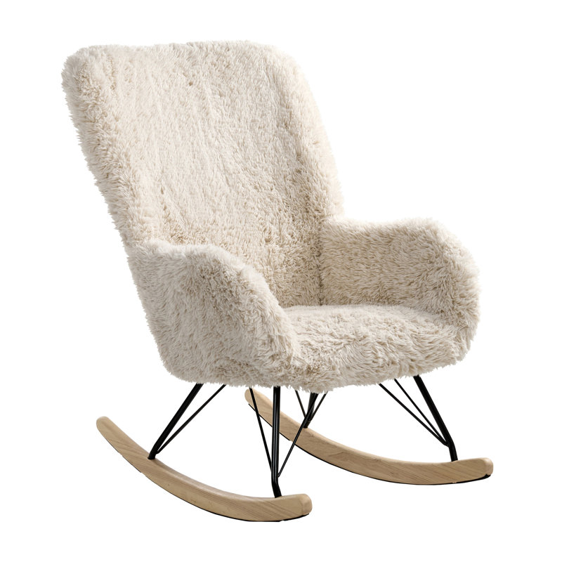 Fortuna Rocking Chair, Light Beige Faux Fur