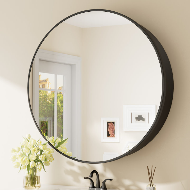 Gervon Round Wall Mounted Medicine Cabinet with Shelves, Black, 30" H x 30" W x 6" D