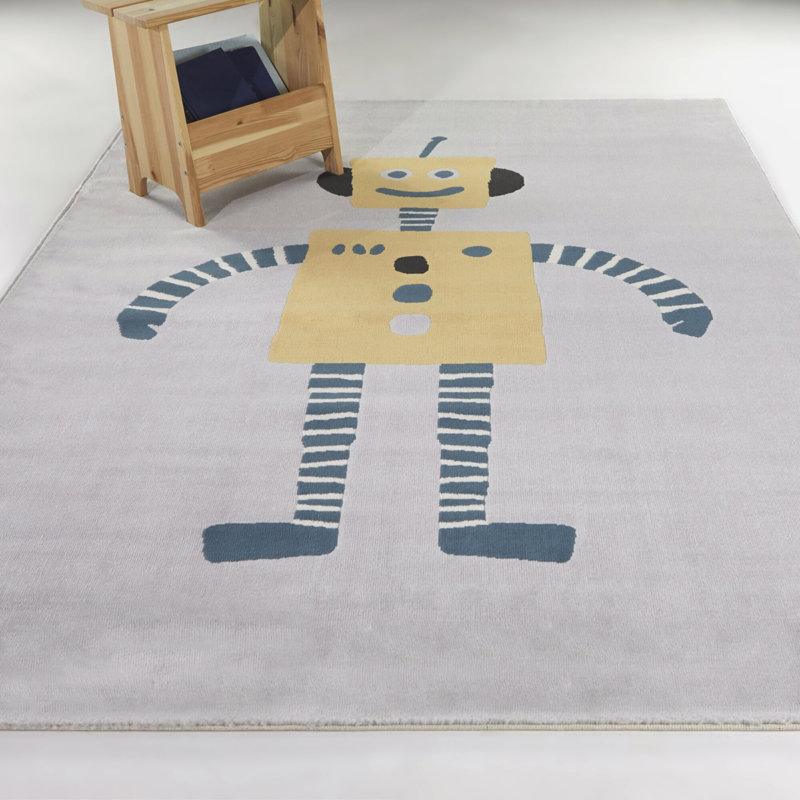 Tapis gris Rob pour enfants Rob, Rectangle 4 pi 4 po x 6 pi