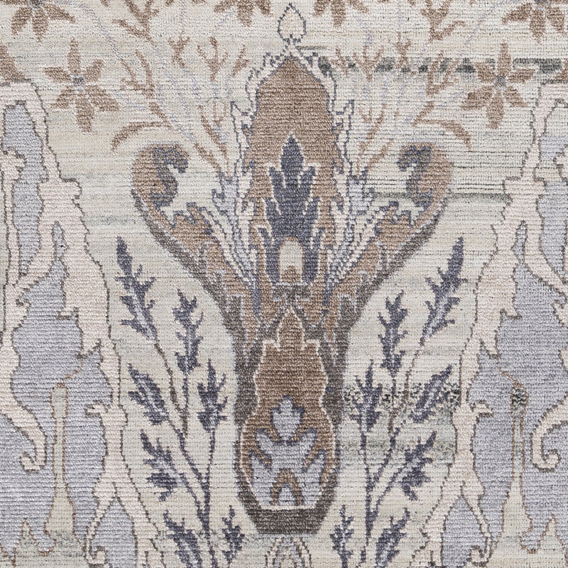 Tapis floral gris / brun noué à la main Floral, Rectangle 8 pi 10 po x 12 pi