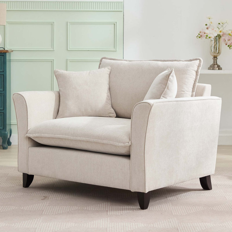 Fauteuil d'appoint surdimensionné en chenille avec coussin amovible, Crème
