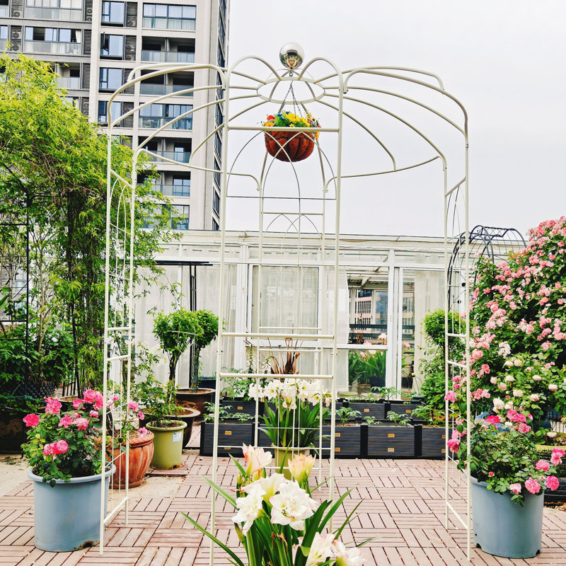 Pavillon de jardin en métal, Crème / blanc