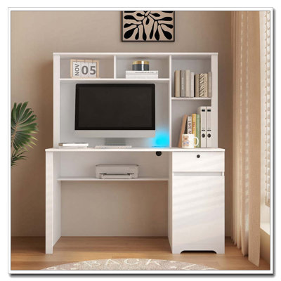 Bureau d'ordinateur avec huche et bibliothèque, bureau de direction en bois pour adolescents
