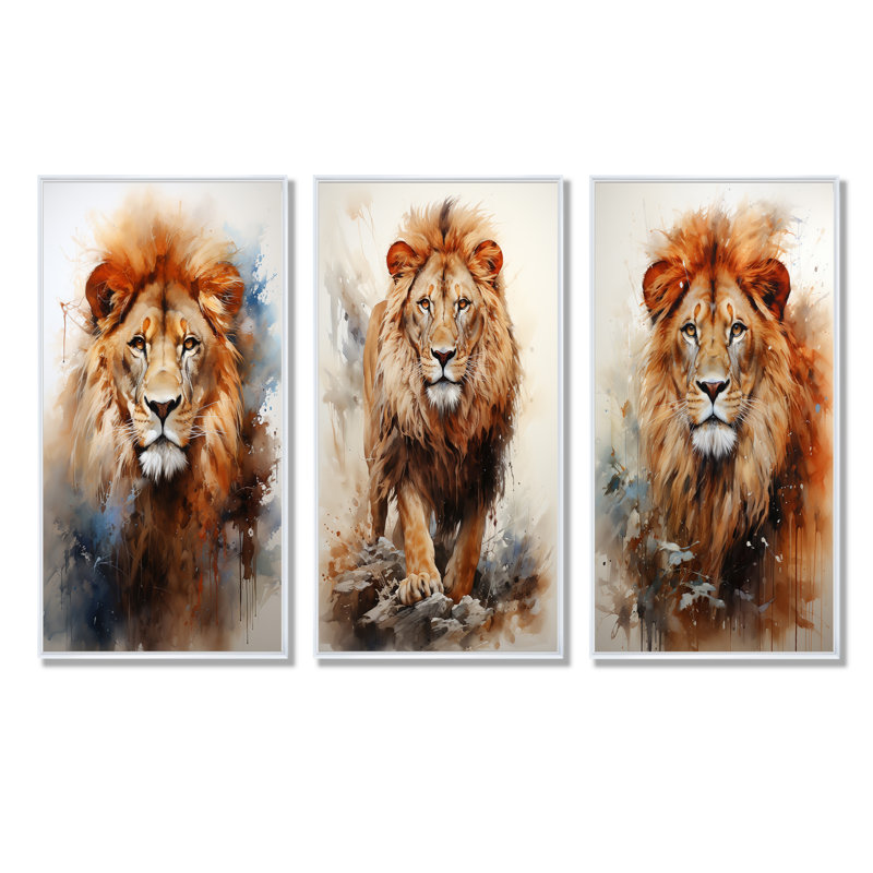 Ensemble de salon Intense Lions Gaze Realism - Lion, H 28 po x l 36 po, Cadre flottant blanc