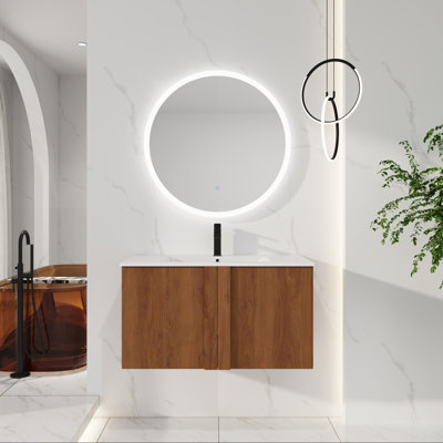  Meuble-lavabo flottant 36 po avec lavabo intégré 36 po, ébène brun, portes doubles