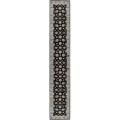 Hand-Knotted High-Quality Black and Cream Runner