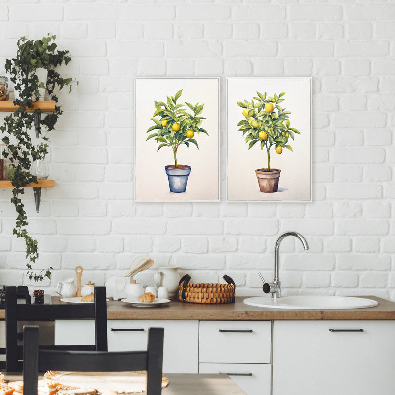 Ensemble de 2 giclées encadrées en pot Serenade Citrus, design par Andrea Haase, H 30 po x l 40 po